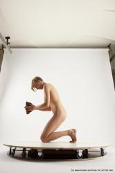 Nude Man White Kneeling poses - ALL Underweight Medium Brown Kneeling poses - on both knees Multi angles poses Realistic